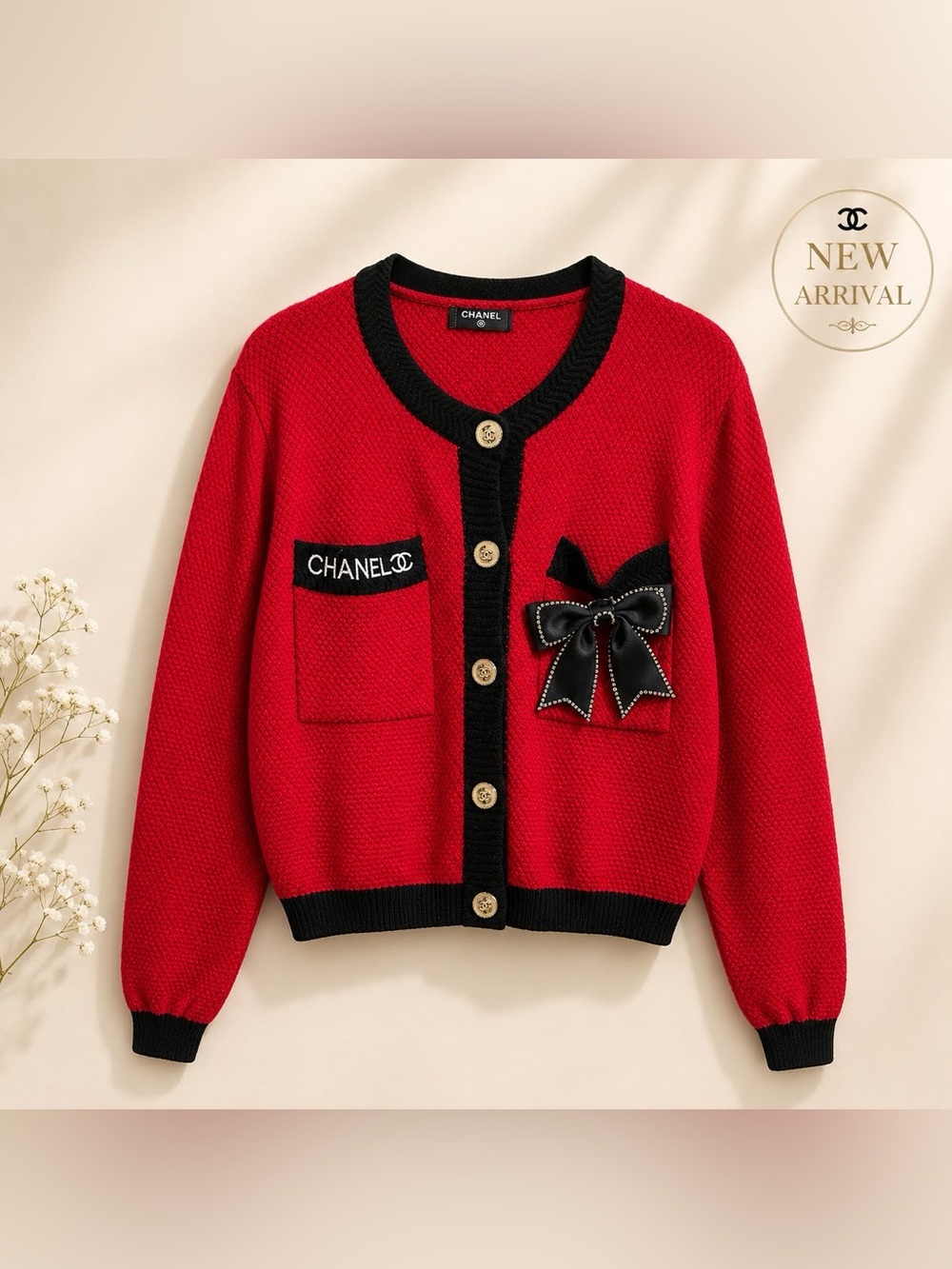 ❤️ Women’s Red & Black Knit Cardigan with Bow Detail ❤️